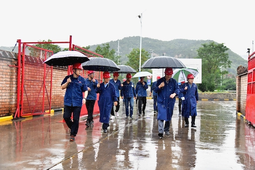 检查组冒雨查看公司综合管区。.JPG